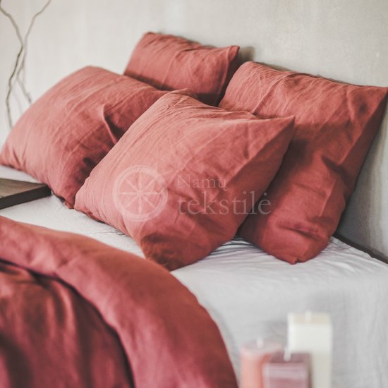 Linen pillowcase BROWN-RED
